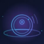 Neon line illustration of a robot vacuum